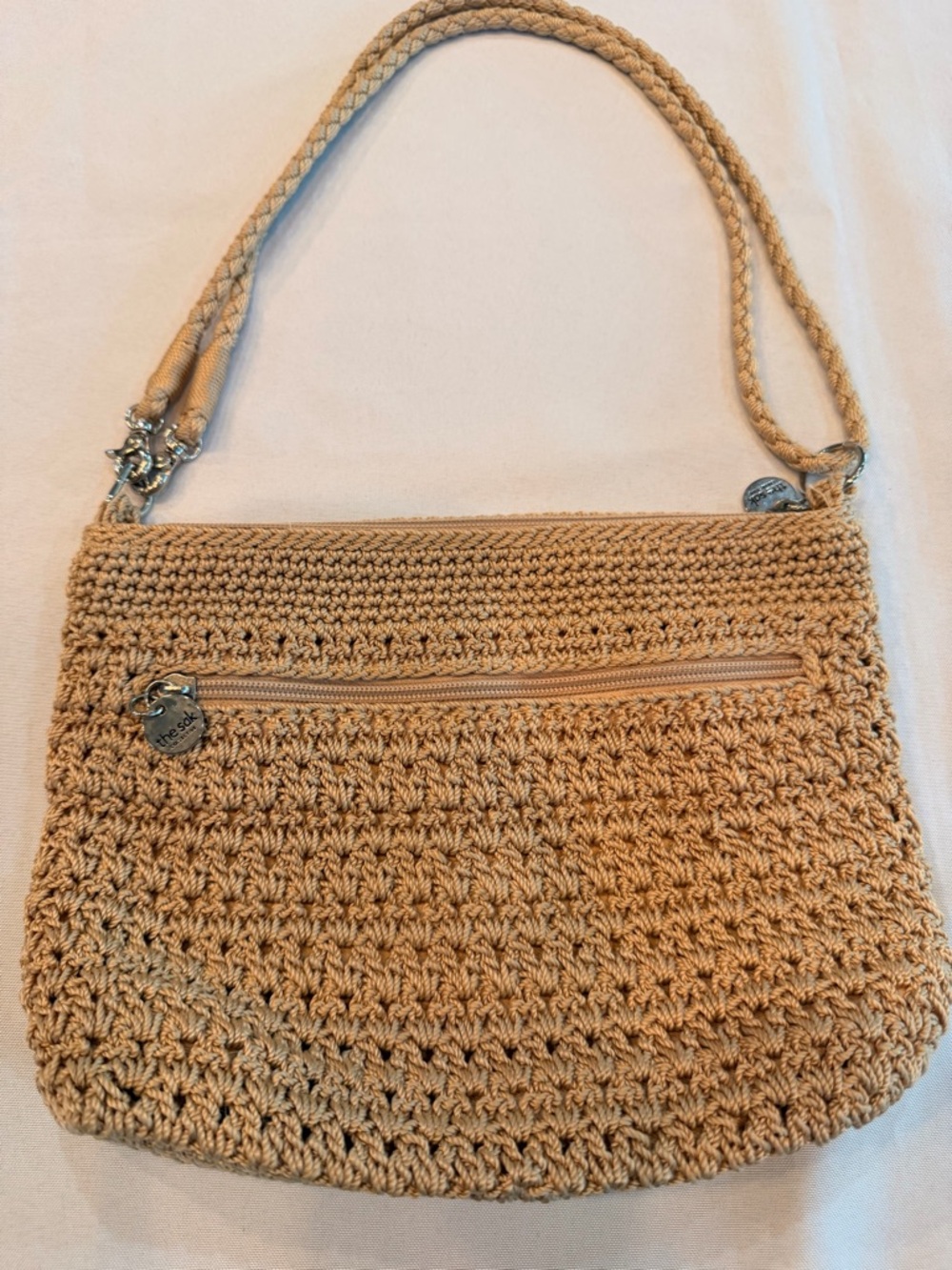 The Sak Woven Straw Crochet Tan Shoulder Bag